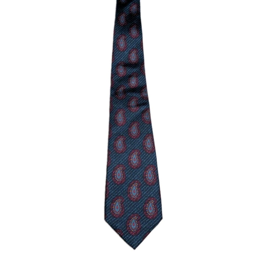 Vintage Balenciaga Paris Silk Tie Navy Blue Teal Paisley Men's Necktie Italy 3"